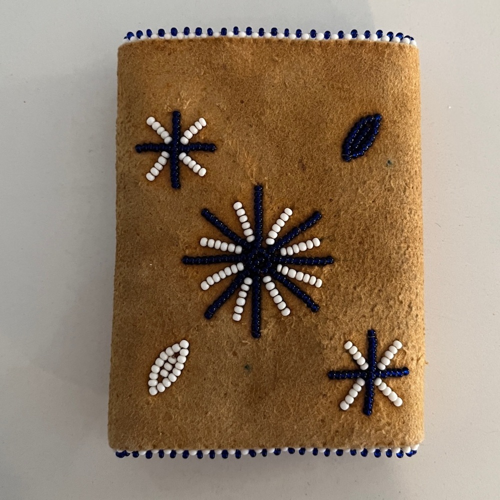 HANDMADE Beaded Stars Border Tri-Fold Suede Wallet Fabric Lining Unisex Western